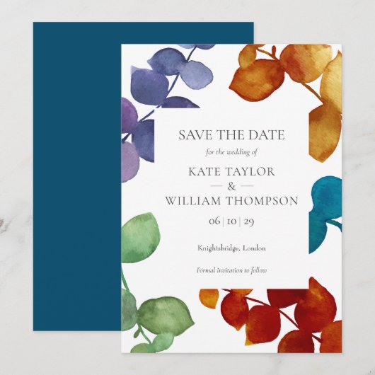 Kleurrijk bos eucalyptus bloemmotief save the date (Voorkant / Achterkant)