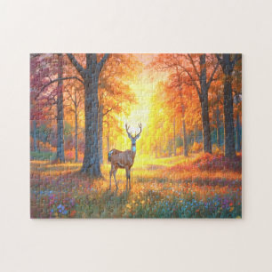 Kleurrijk bos herfstkleuren en herten kunst legpuzzel