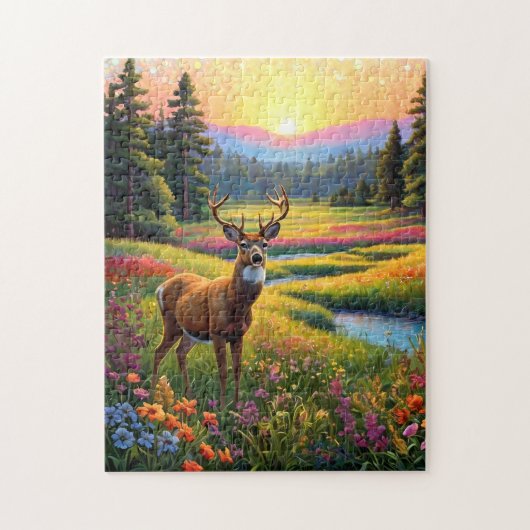 Kleurrijk bos kleuren en herten kunst legpuzzel (Verticaal)