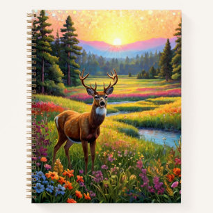 Kleurrijk bos kleuren en herten kunst notitieboek