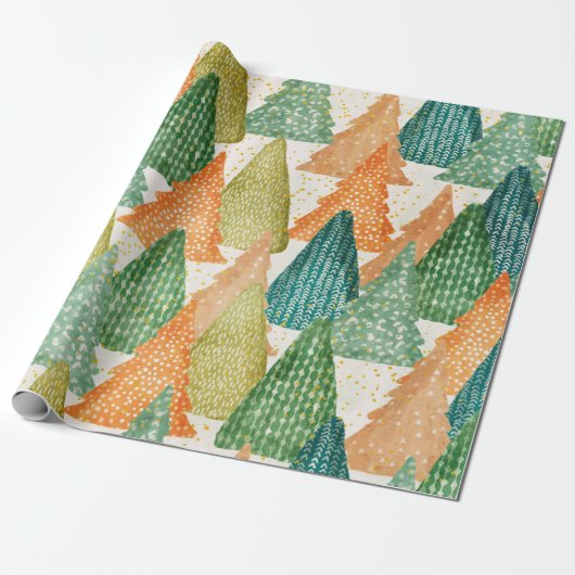 Kleurrijk bos van Evergreen met kerstbomen Cadeaupapier (Uitgerold)