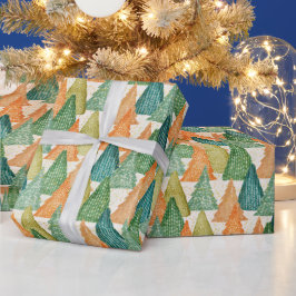 Kleurrijk bos van Evergreen met kerstbomen Cadeaupapier