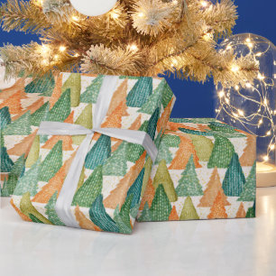 Kleurrijk bos van Evergreen met kerstbomen Cadeaupapier