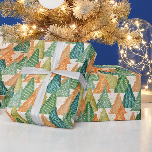 Kleurrijk bos van Evergreen met kerstbomen Cadeaupapier (Feestdagen)