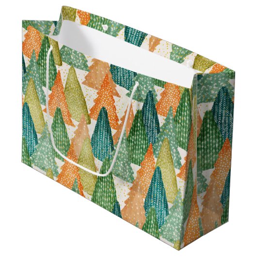 Kleurrijk bos van Evergreen met kerstbomen Groot Cadeauzakje (Voorkant Gekanteld)