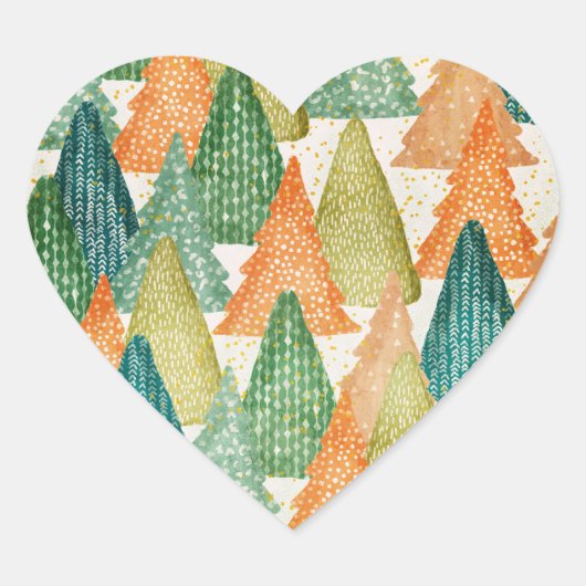 Kleurrijk bos van Evergreen met kerstbomen Hart Sticker (Voorkant)