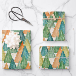 Kleurrijk bos van Evergreen met kerstbomen Inpakpapier Vel