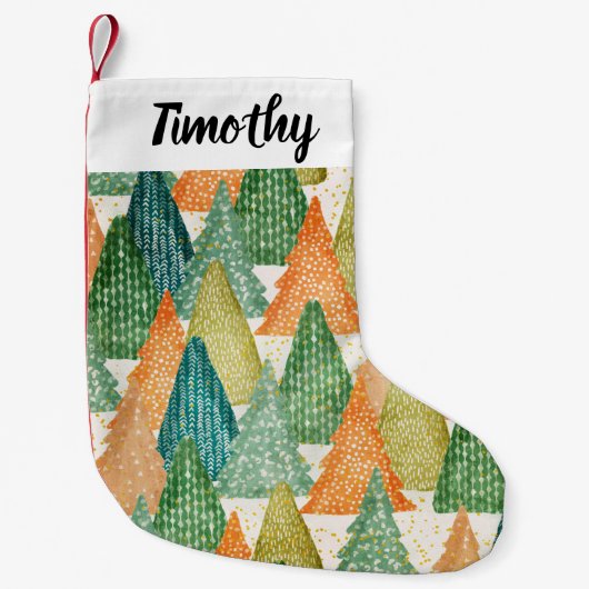 Kleurrijk bos van Evergreen met kerstbomen Kleine Kerstsok (Voorkant)