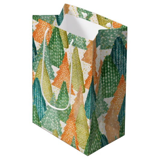 Kleurrijk bos van Evergreen met kerstbomen Medium Cadeauzakje (Voorkant Gekanteld)