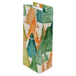 Kleurrijk bos van Evergreen met kerstbomen Wijn Cadeautas