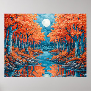 Kleurrijk boslandschap met herfstbomen poster