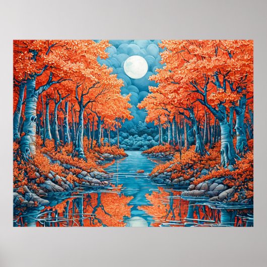 Kleurrijk boslandschap met herfstbomen poster (Voorkant)