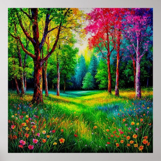 Kleurrijk boslandschap met levendige bomen poster (Voorkant)