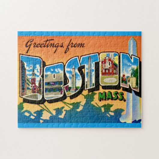 Kleurrijk Boston Briefkaart 11x14 Legpuzzel (Horizontaal)