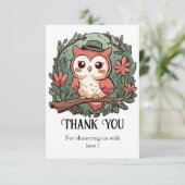 Kleurrijk bosuil Baby shower Bedankkaart (Staand voorkant)