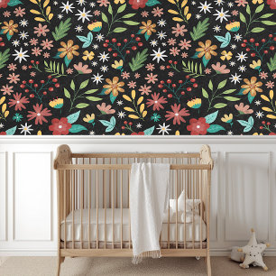 Kleurrijk Botanisch Bloemen Kunstpatroon Behang