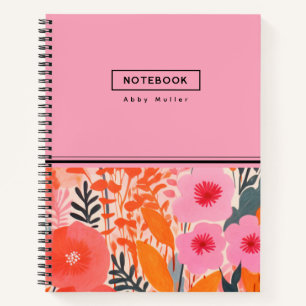 Kleurrijk botanisch bloempatroon roze oranje notitieboek