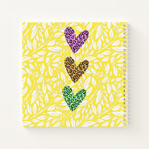 Kleurrijk botanisch met hart Roze blauw monogram Notitieboek