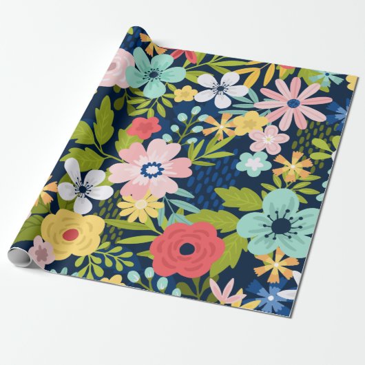 Kleurrijk botanisch patroon cadeaupapier (Uitgerold)