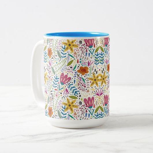 Kleurrijk Botanisch Tweekleurige Koffiemok (Voorkant links)