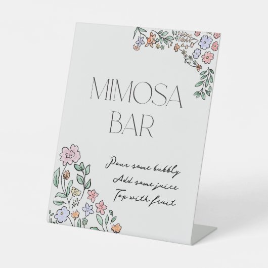 Kleurrijk Botanisch Vrijgezellenfeest Mimosa Teken Reclamebord Met Voetstuk (Voorkant)