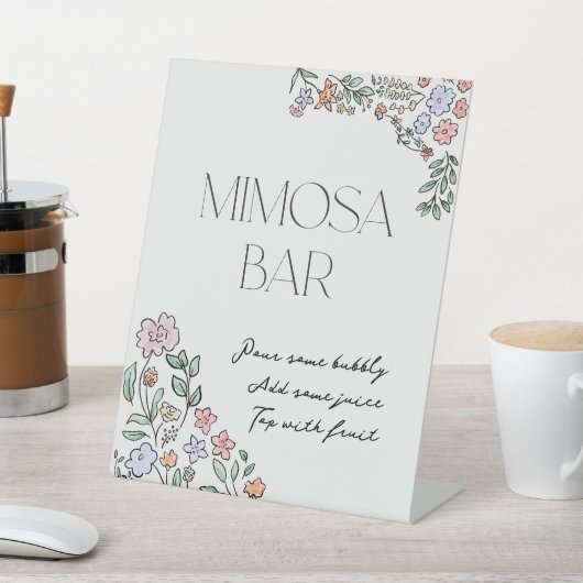 Kleurrijk Botanisch Vrijgezellenfeest Mimosa Teken Reclamebord Met Voetstuk (Insitu)