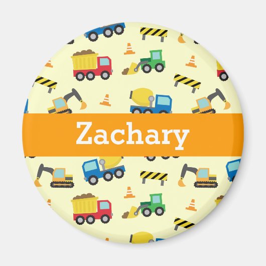 Kleurrijk Bouwmaterieel Patroon voor Jongens Magneet (Voorkant)