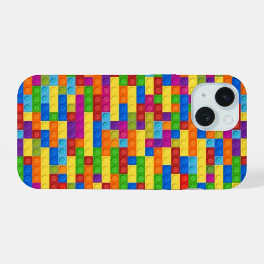 Kleurrijk bouwsteenpatroon iPhone 15 case (Achterkant horizontaal)