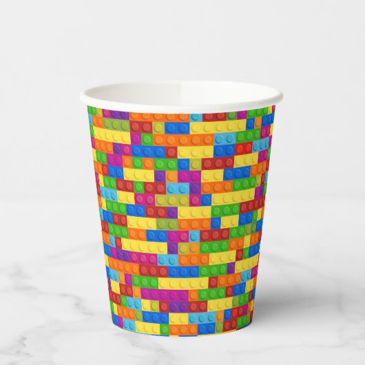 Kleurrijk bouwsteenpatroon papieren bekers (Links)