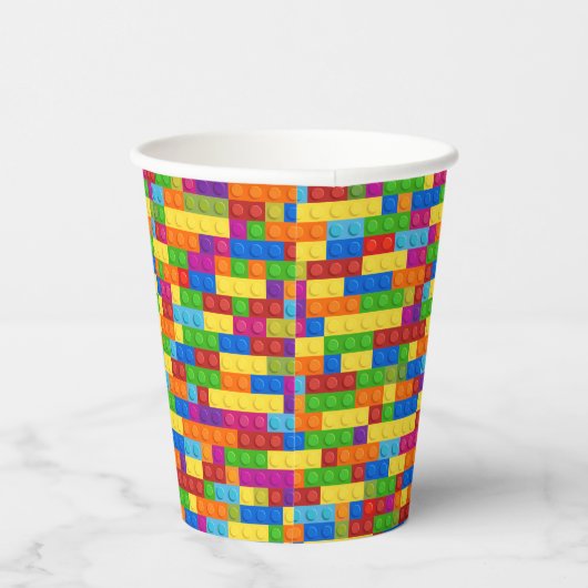 Kleurrijk bouwsteenpatroon papieren bekers (Rechts)