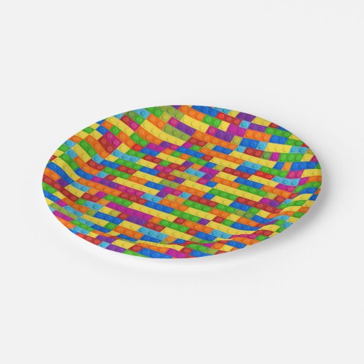 Kleurrijk bouwsteenpatroon papieren bordje (Gekanteld)