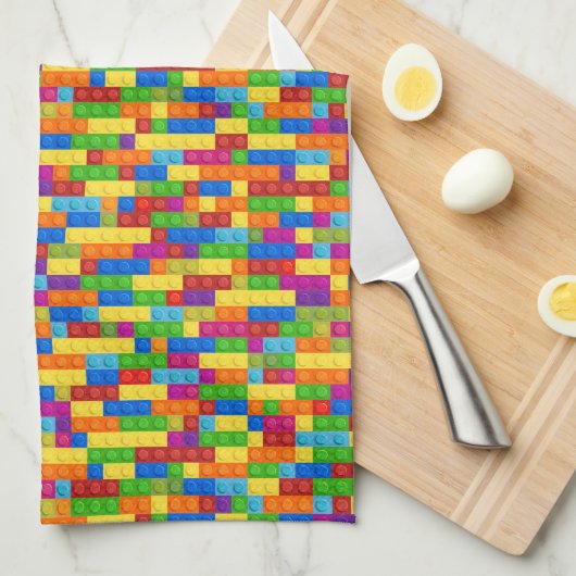 Kleurrijk bouwsteenpatroon theedoek (Quarter Fold)