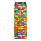 Kleurrijk bouwsteenpatroon thermosbeker (Achterkant)