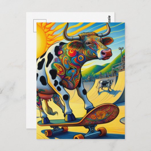 Kleurrijk Bovine Skateboarden Briefkaart (Voorkant / Achterkant)
