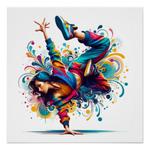 Kleurrijk Breakdance Meisje Stedelijke Muurkunst Perfect Poster
