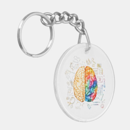 Kleurrijk brein - wetenschap en kunst - neuroweten sleutelhanger (Voorkant Links)