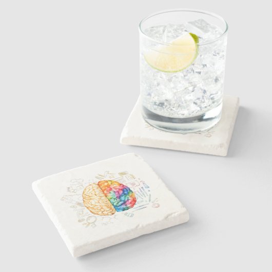 Kleurrijk brein - wetenschap en kunst - neuroweten stenen onderzetter (Zijkant)