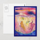 Kleurrijk Briefkaart van Zeemeermin door Renee L.L (Voorkant / Achterkant)