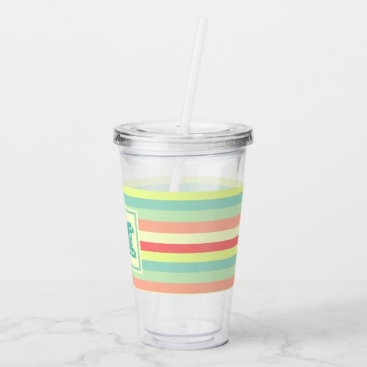 Kleurrijk Bright Stripes Modern Monogram Acryl Drinkbeker (Achterkant)