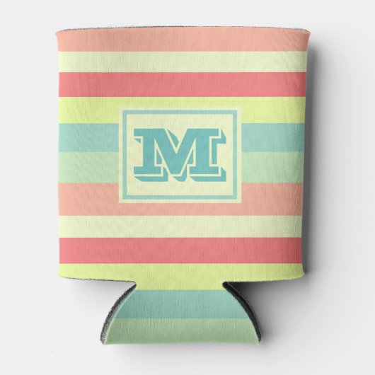Kleurrijk Bright Stripes Modern Monogram Blikjeskoeler (Voorkant)