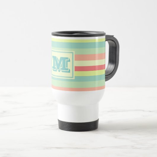 Kleurrijk Bright Stripes Modern Monogram Reisbeker (Voorkant rechts)