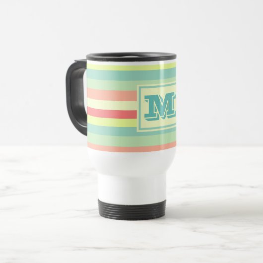 Kleurrijk Bright Stripes Modern Monogram Reisbeker (Voorkant links)