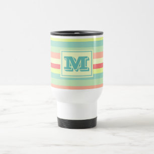 Kleurrijk Bright Stripes Modern Monogram Reisbeker