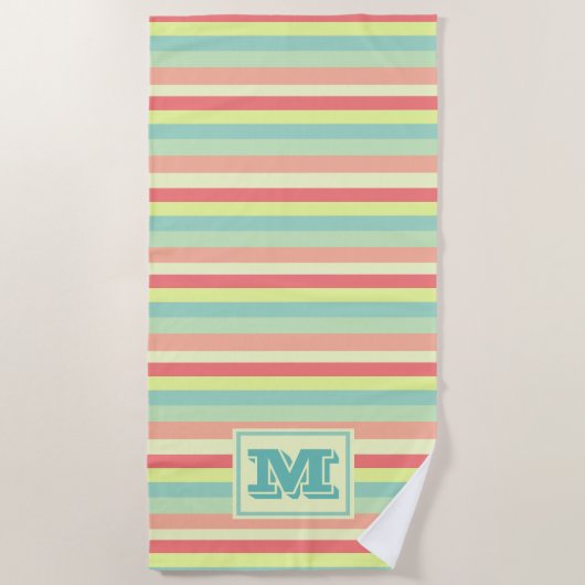 Kleurrijk Bright Stripes Modern Monogram Strandlaken (Voorkant)