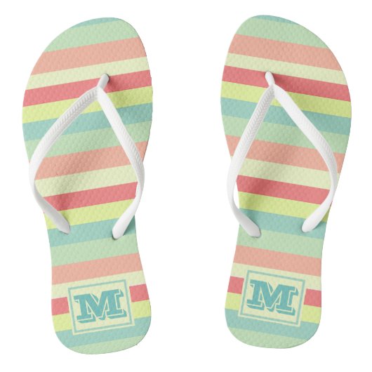 Kleurrijk Bright Stripes Modern Monogram Teenslippers (Voetbed)