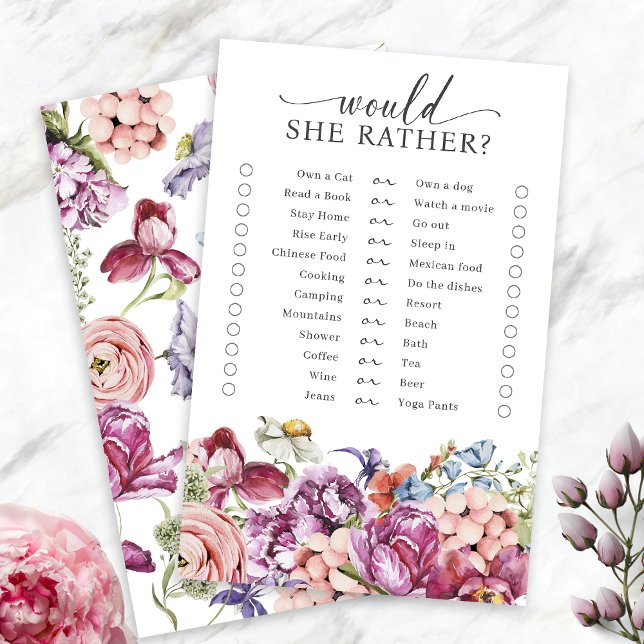 Kleurrijk Bruidsdouche Spel (Colorful Jewel Tone Wildflower  Would She Rather Bridal Shower Game by Painted Paperie
)