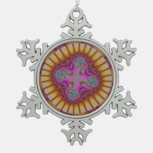 Kleurrijk bruin, goud en Paars fractal Tin Sneeuwvlok Ornament