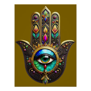 Kleurrijk Bruin Goud Hamsa Regenboog Kleur Derde O Perfect Poster