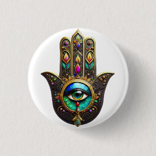 Kleurrijk Bruin Goud Hamsa Regenboog Kleur Derde O Ronde Button 3,2 Cm
