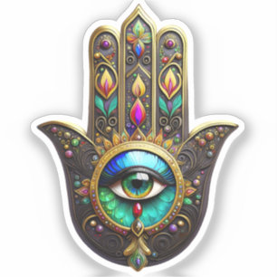 Kleurrijk Bruin Goud Hamsa Regenboog Kleur Derde O Sticker